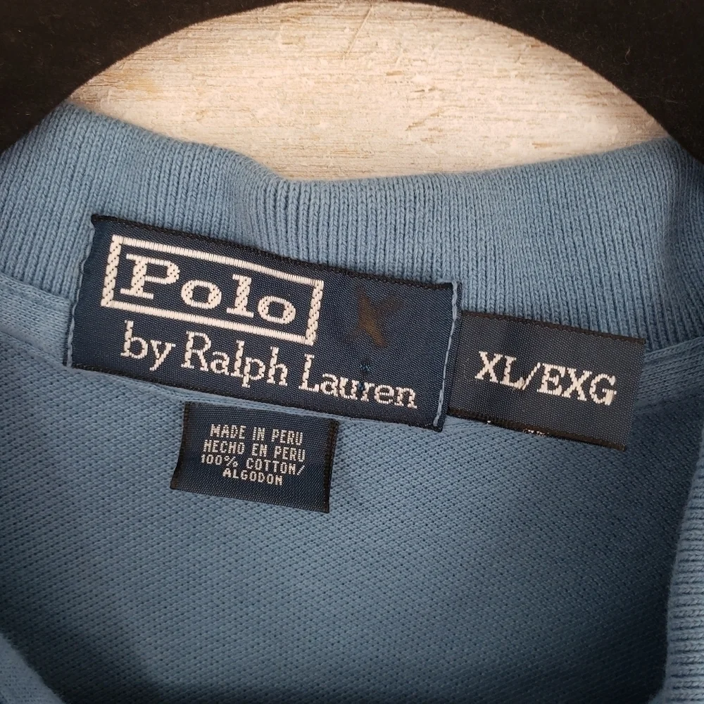 Vintage Polo Ralph Lauren Men US XL blue long sleeve knit polo shirt embroidered